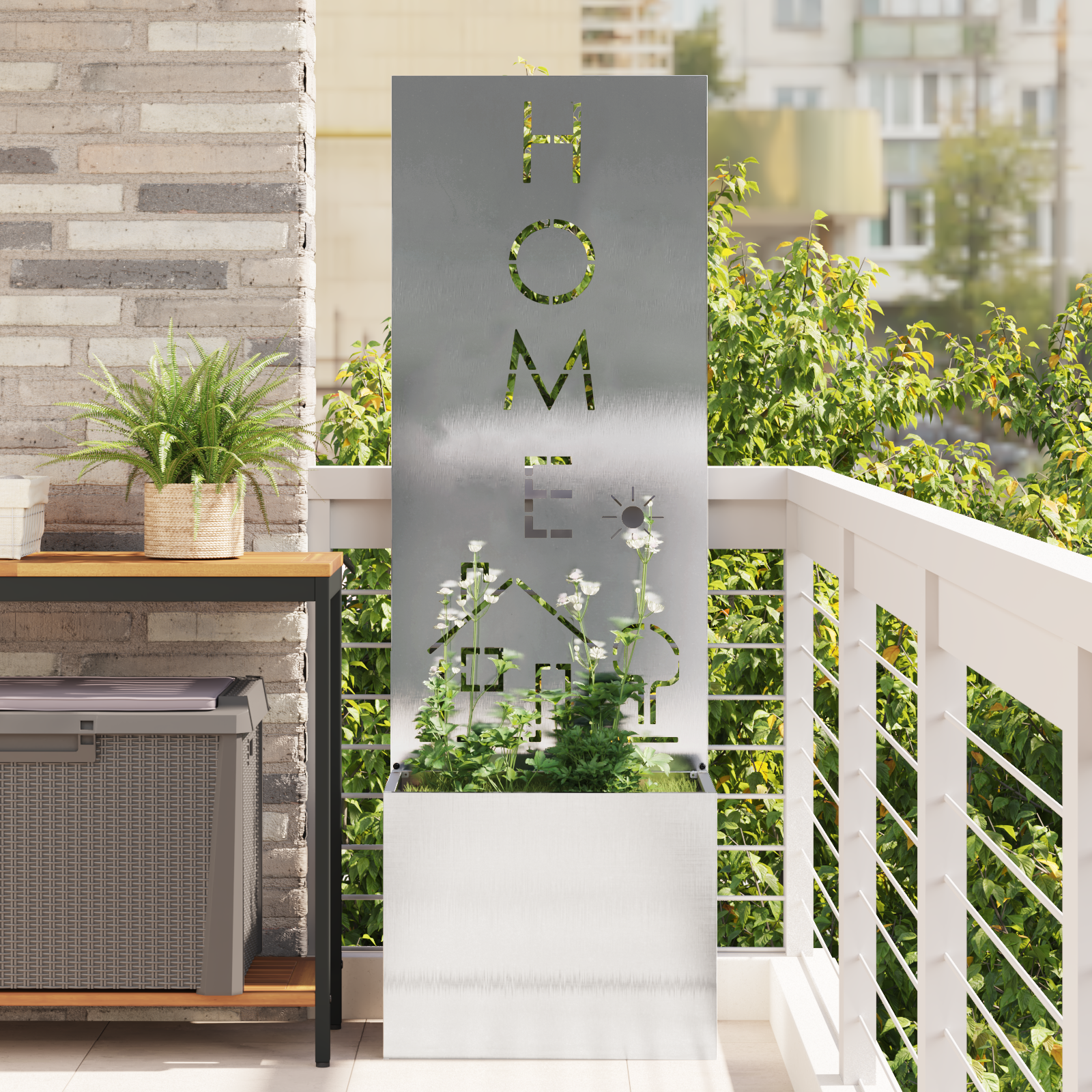 vidaXL Ghiveci de Grădină cu Panou Decorativ Argintiu 50 x 140 cm vidaXL Ghiveci de Grădină cu Panou Decorativ Argintiu 50 x 140 cm