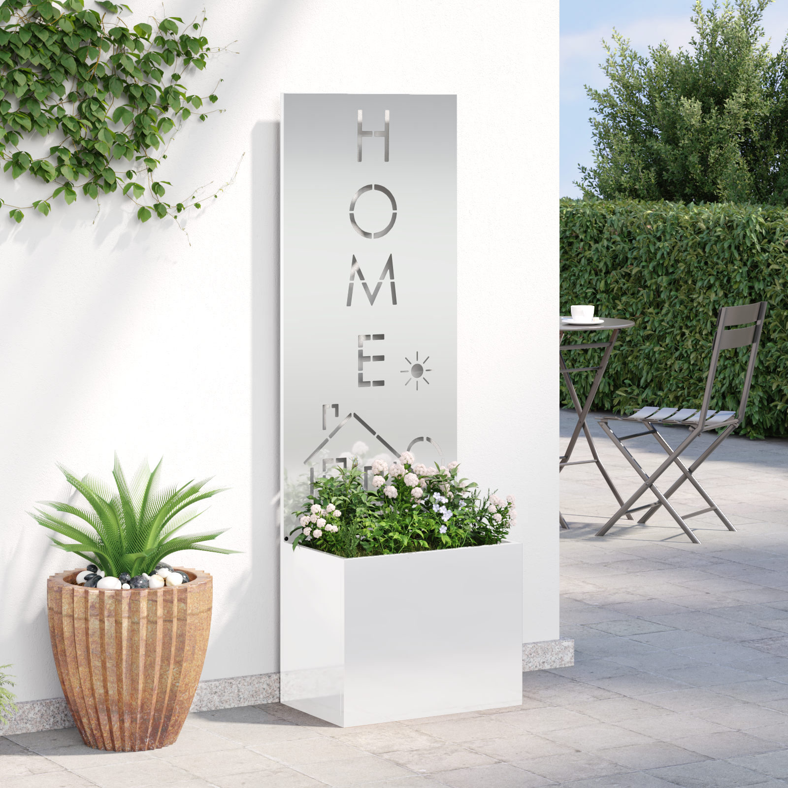 vidaXL Ghiveci de Grădină cu Panou Decorativ Argintiu 50 x 140 cm vidaXL Ghiveci de Grădină cu Panou Decorativ Argintiu 50 x 140 cm