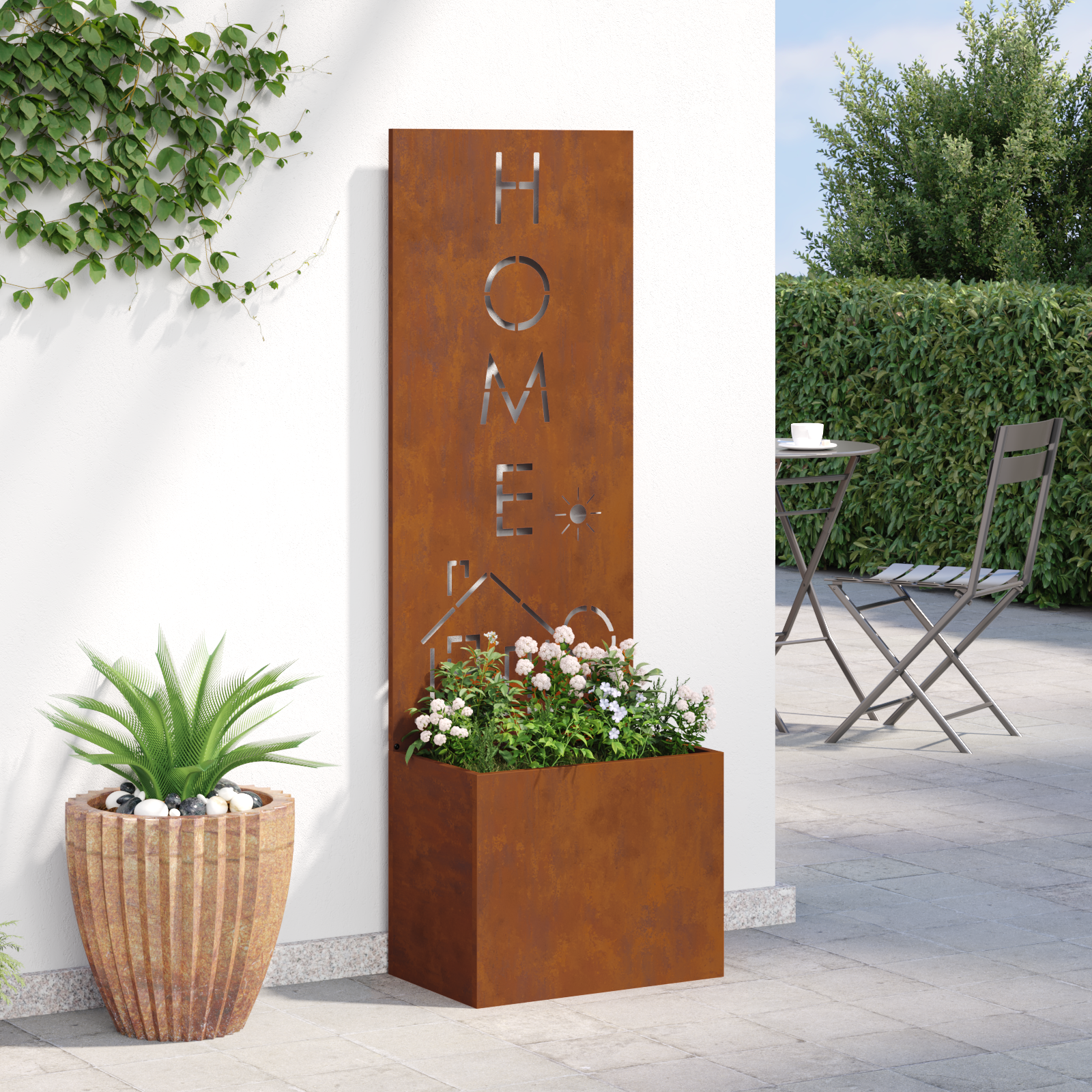 vidaXL Ghiveci de Grădină cu Panou Decorativ Ruginit 50 x 140 cm