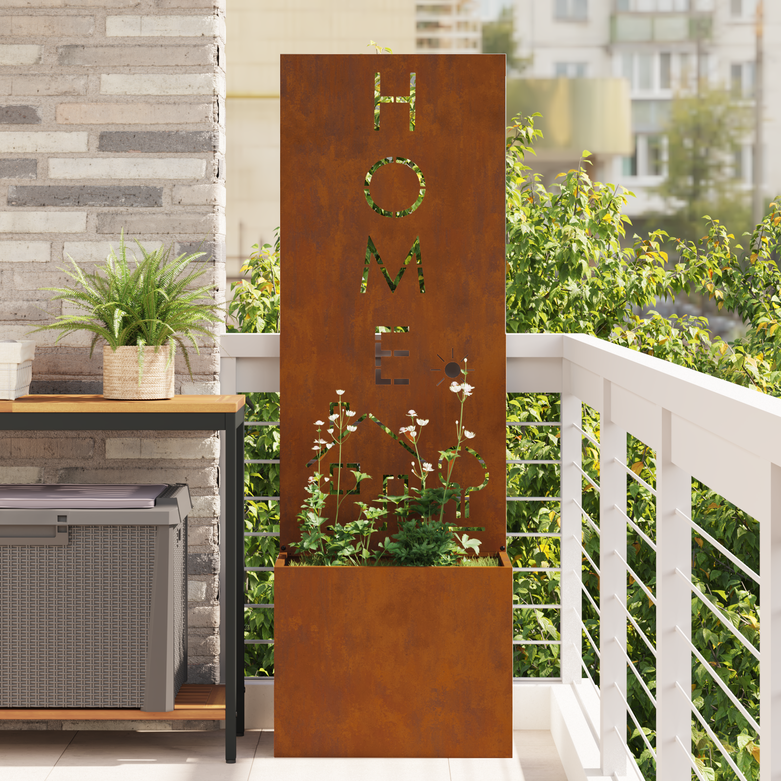 vidaXL Ghiveci de Grădină cu Panou Decorativ Ruginit 50 x 140 cm