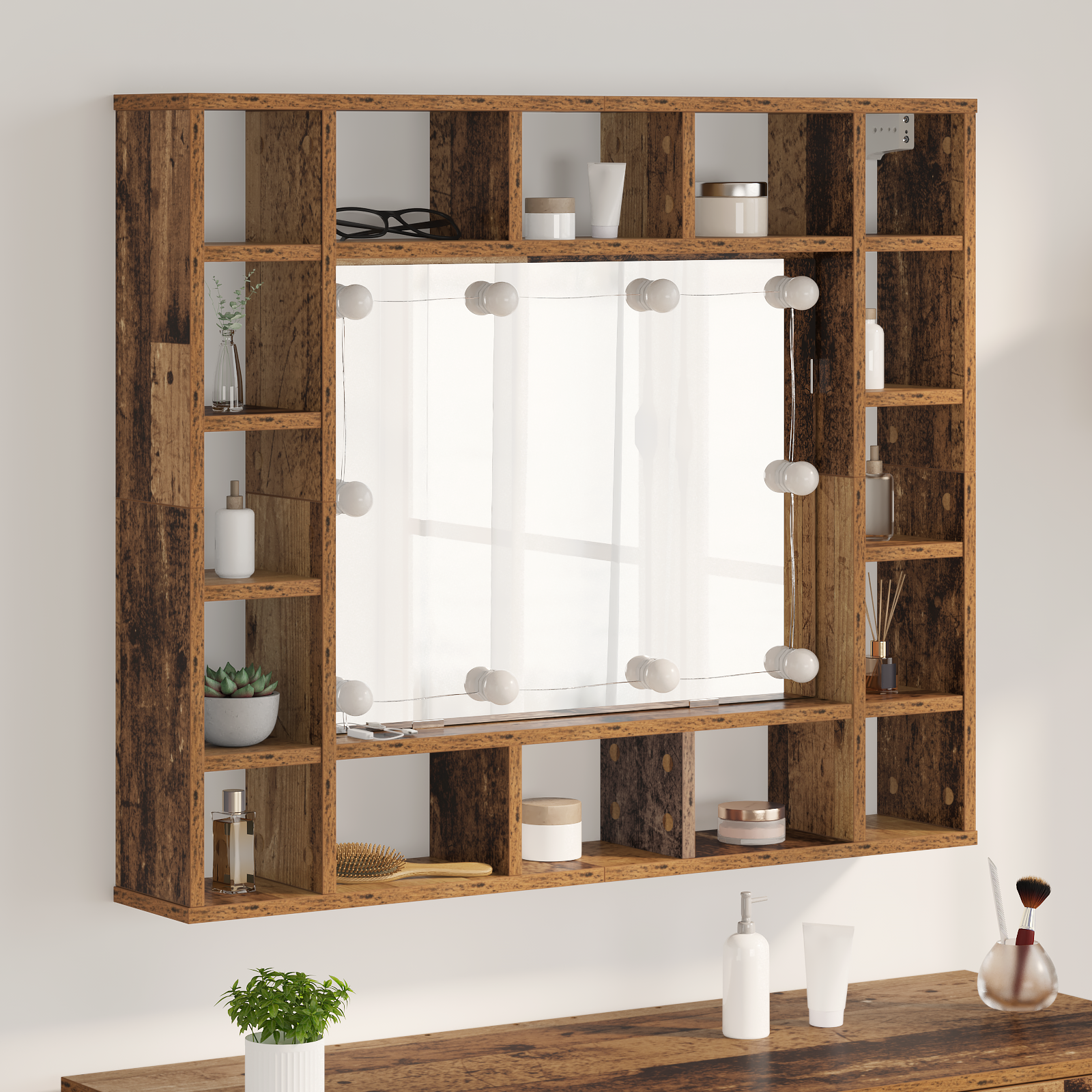 vidaXL Dulap cu oglindă Lemn vechi 91 x 15 x 76.5 cm Lemn compozit vidaXL Dulap cu oglindă Lemn vechi 91 x 15 x 76.5 cm Lemn compozit