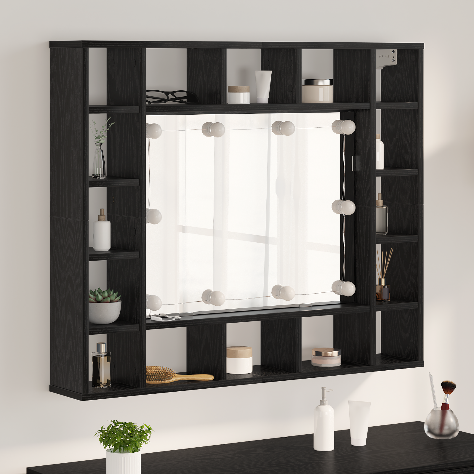 vidaXL Dulap cu oglindă Stejar negru 91 x 15 x 76.5 cm Lemn compozit vidaXL Dulap cu oglindă Stejar negru 91 x 15 x 76.5 cm Lemn compozit