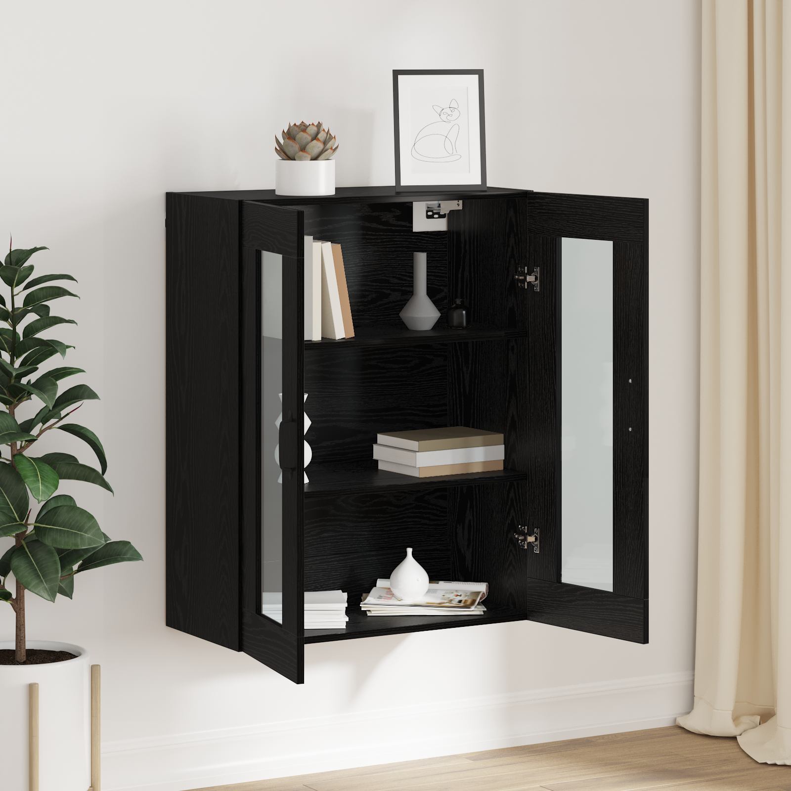 vidaXL Dulap de perete suspendat Negru 69.5 x 34 x 90 cm Lemn compozit vidaXL Dulap de perete suspendat Negru 69.5 x 34 x 90 cm Lemn compozit