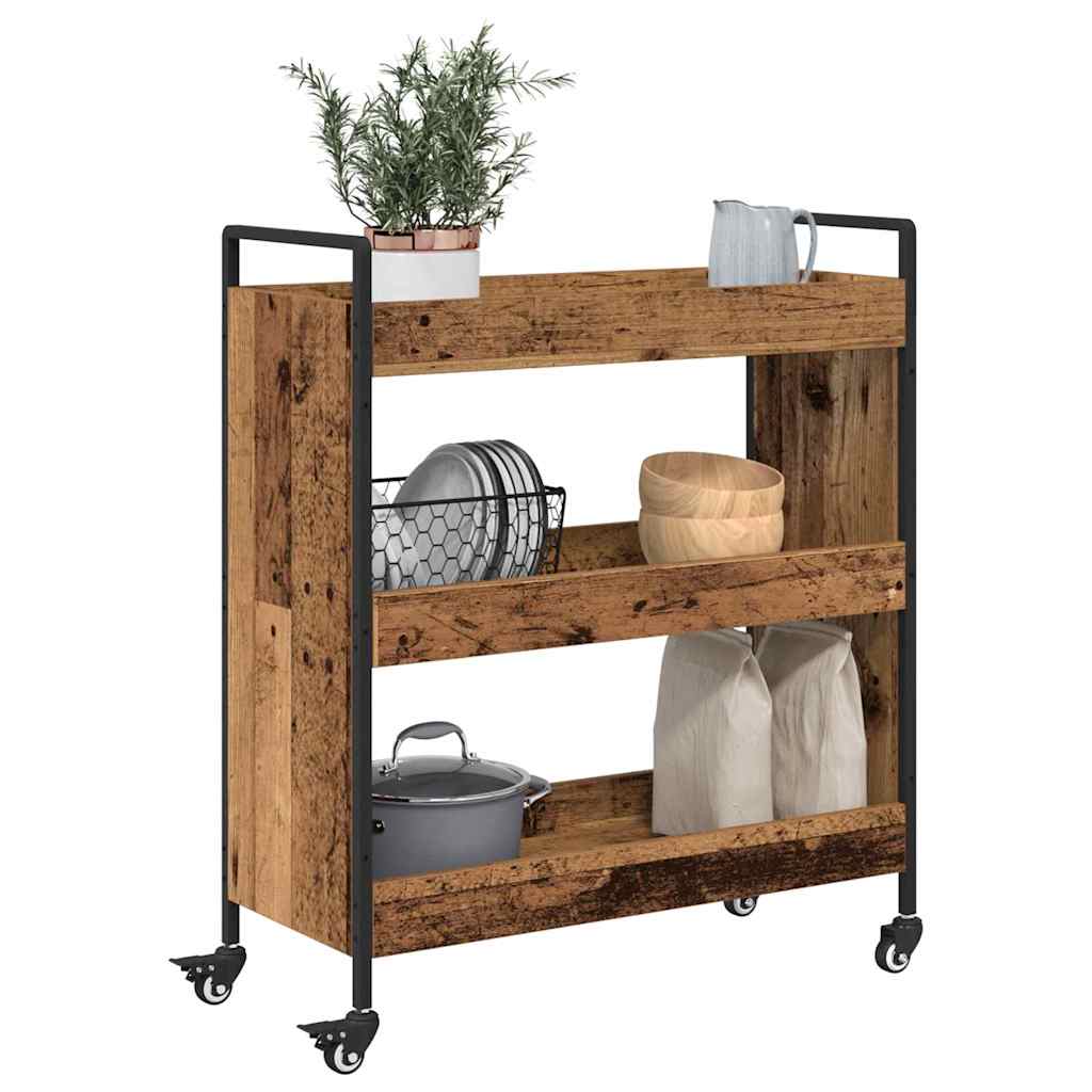 vidaXL Troler de Bucătărie Lemn vechi 70 x 30 x 82 cm Lemn compozit vidaXL Troler de Bucătărie Lemn vechi 70 x 30 x 82 cm Lemn compozit