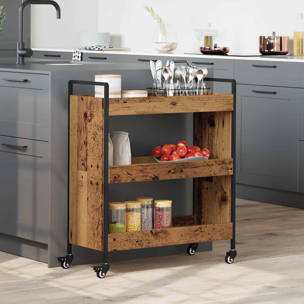 vidaXL Troler de Bucătărie Lemn vechi 70 x 30 x 82 cm Lemn compozit vidaXL Troler de Bucătărie Lemn vechi 70 x 30 x 82 cm Lemn compozit
