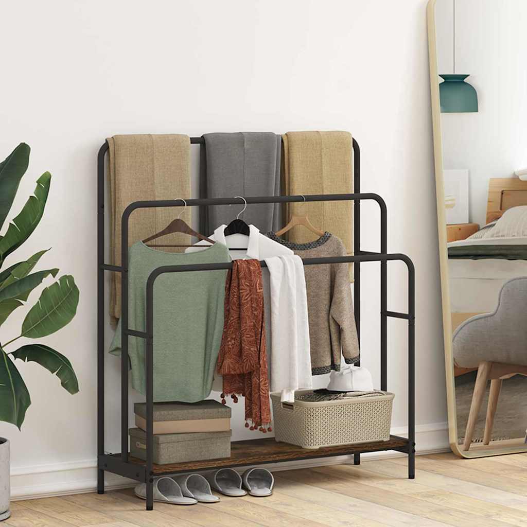 vidaXL Stativ pentru haine cu raft Stejar afumat 90 x 30 x 100.5 cm