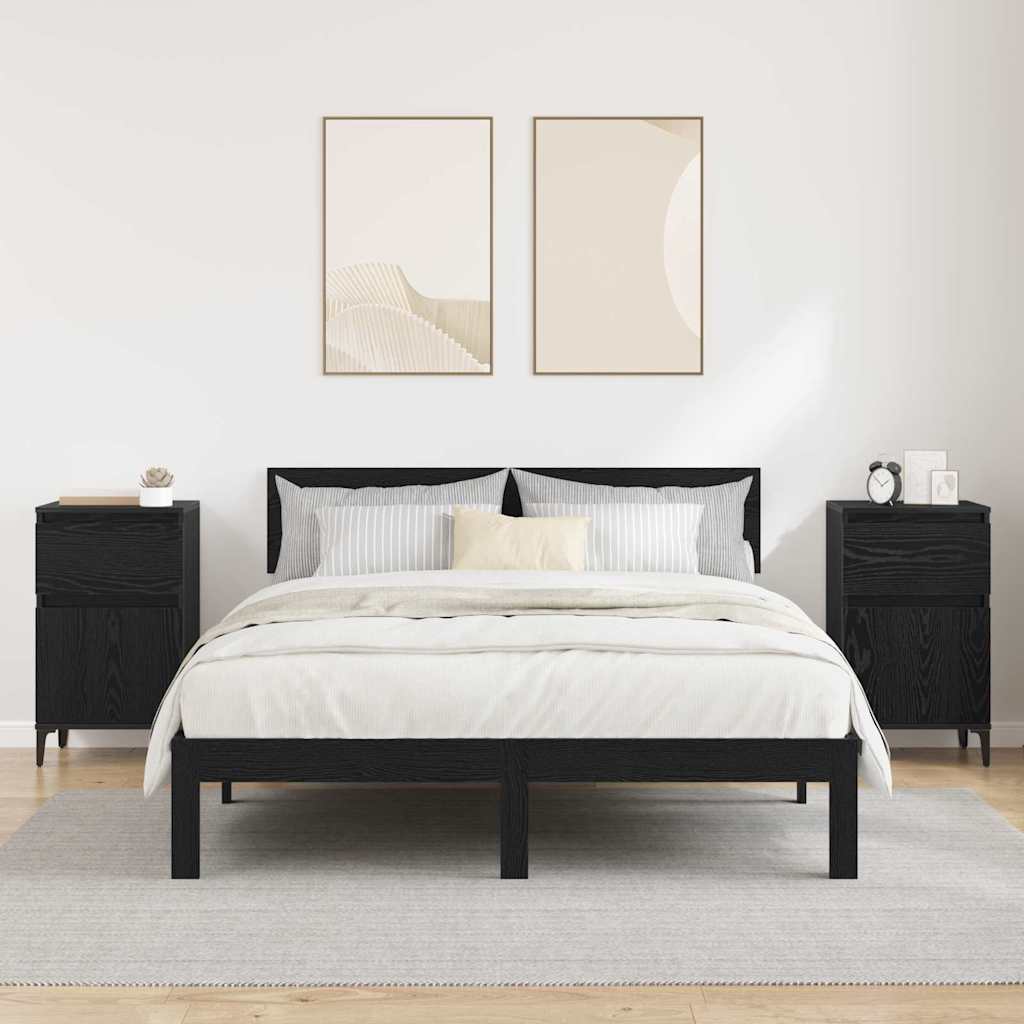 vidaXL Dulap de noapte cu sertar 2 pcs Stejar Negru 40 x 35 x 70 cm