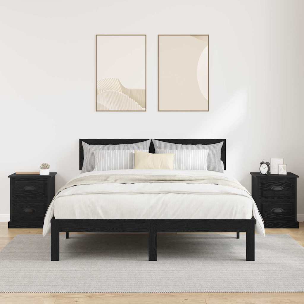 vidaXL Dulap de noapte cu sertar 2 pcs Stejar Negru 39 x 39 x 47.5 cm