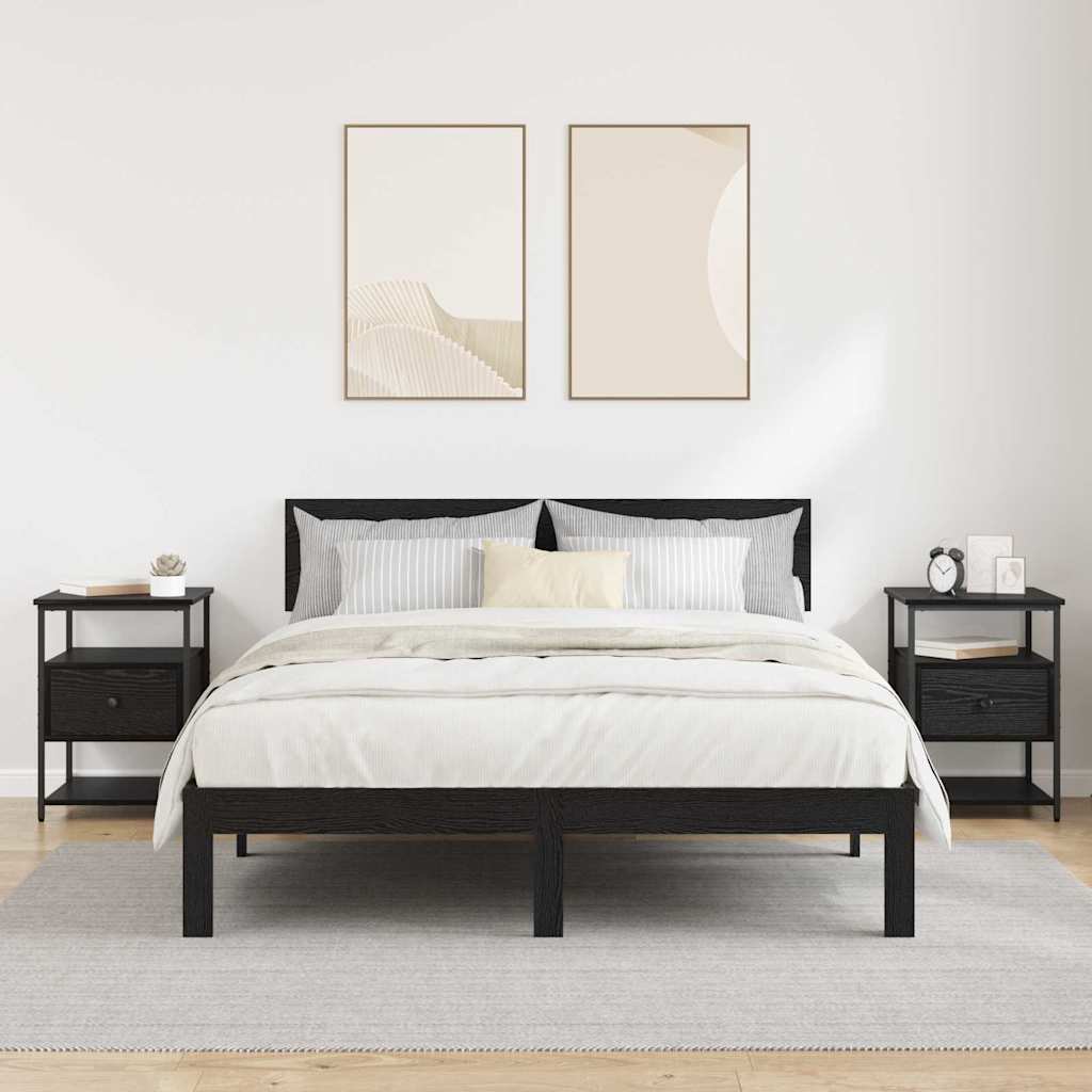vidaXL Dulap de noapte cu sertar 2 pcs Stejar Negru 40 x 42 x 56 cm