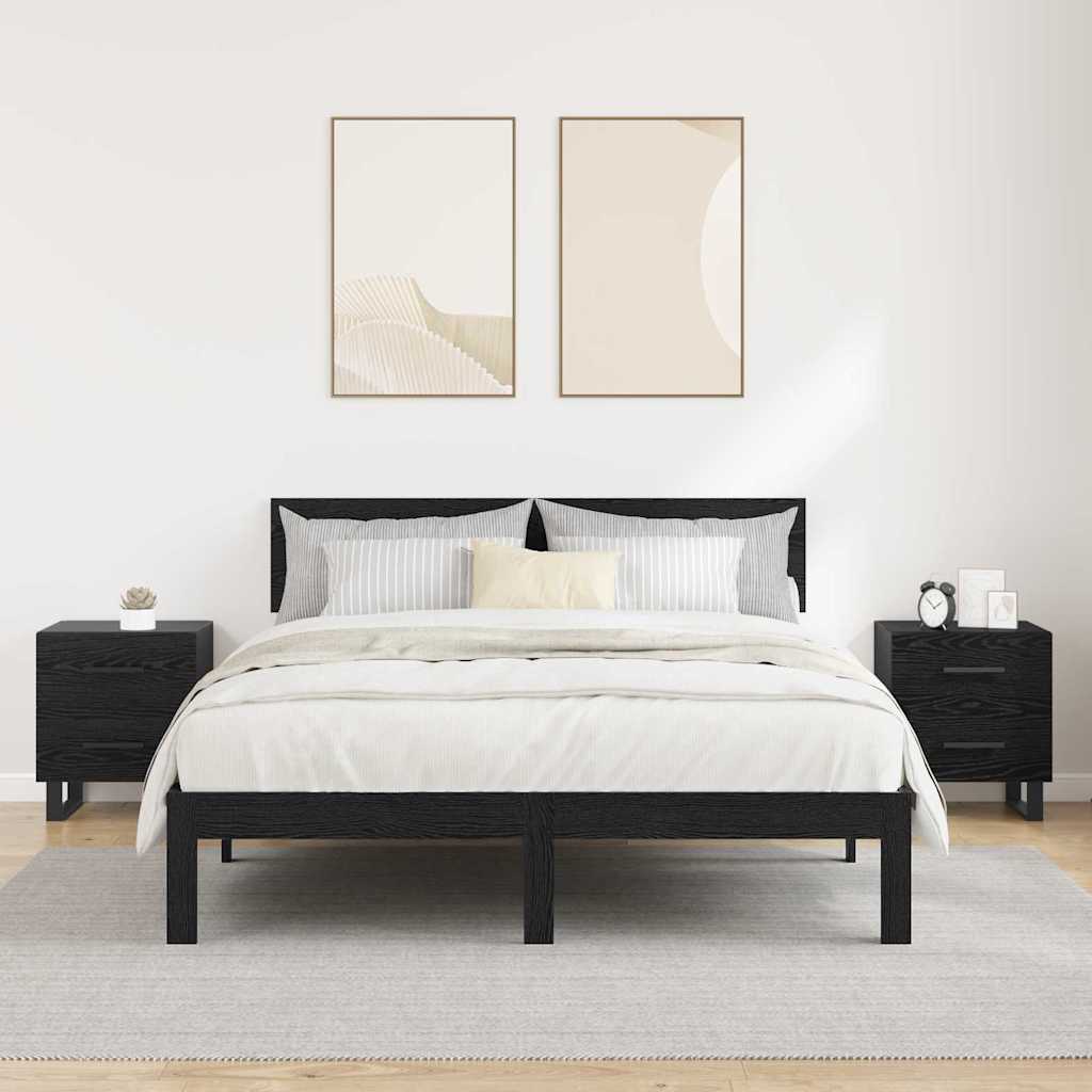 vidaXL Dulap de noapte cu sertar 2 pcs Stejar Negru 40 x 35 x 47,5 cm