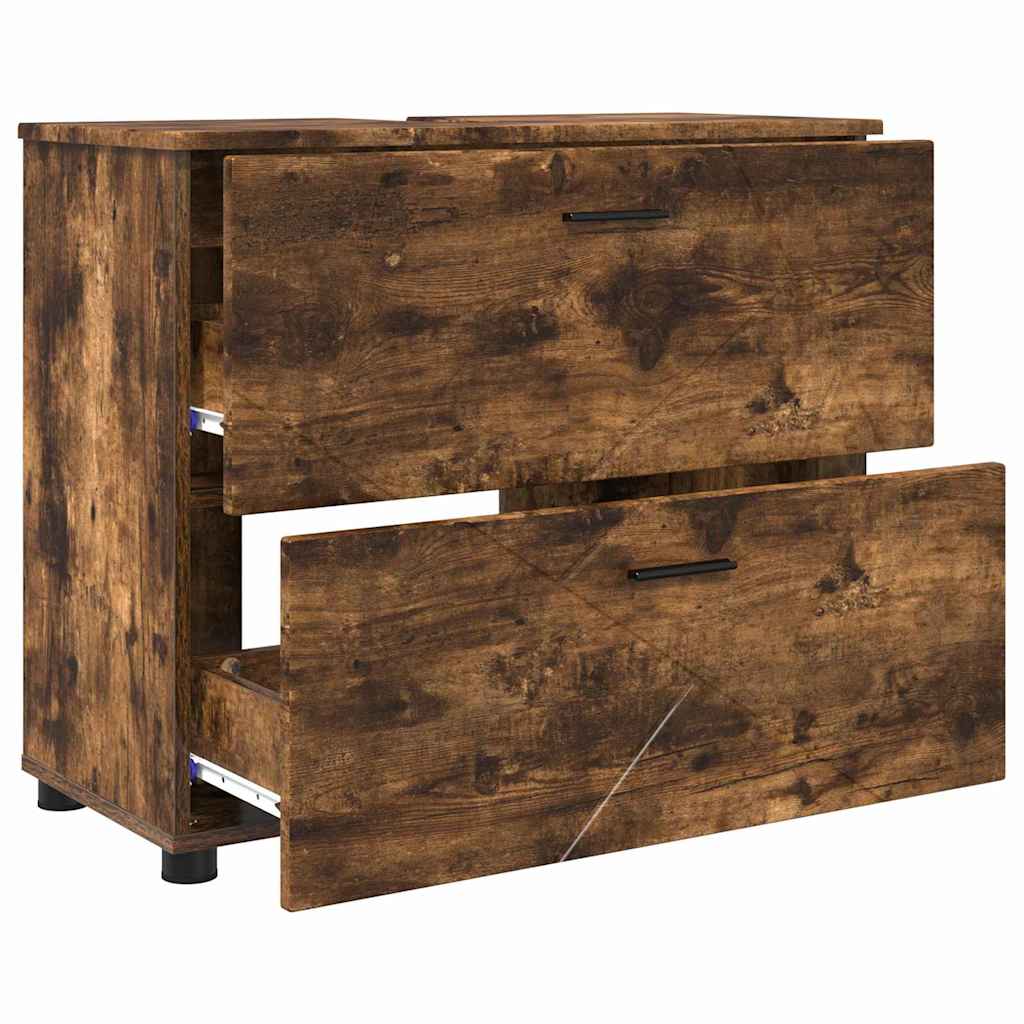 vidaXL Dulap de Baie cu sertar cu ușă Stejar fumuriu 76,5 x 35 x 64 cm