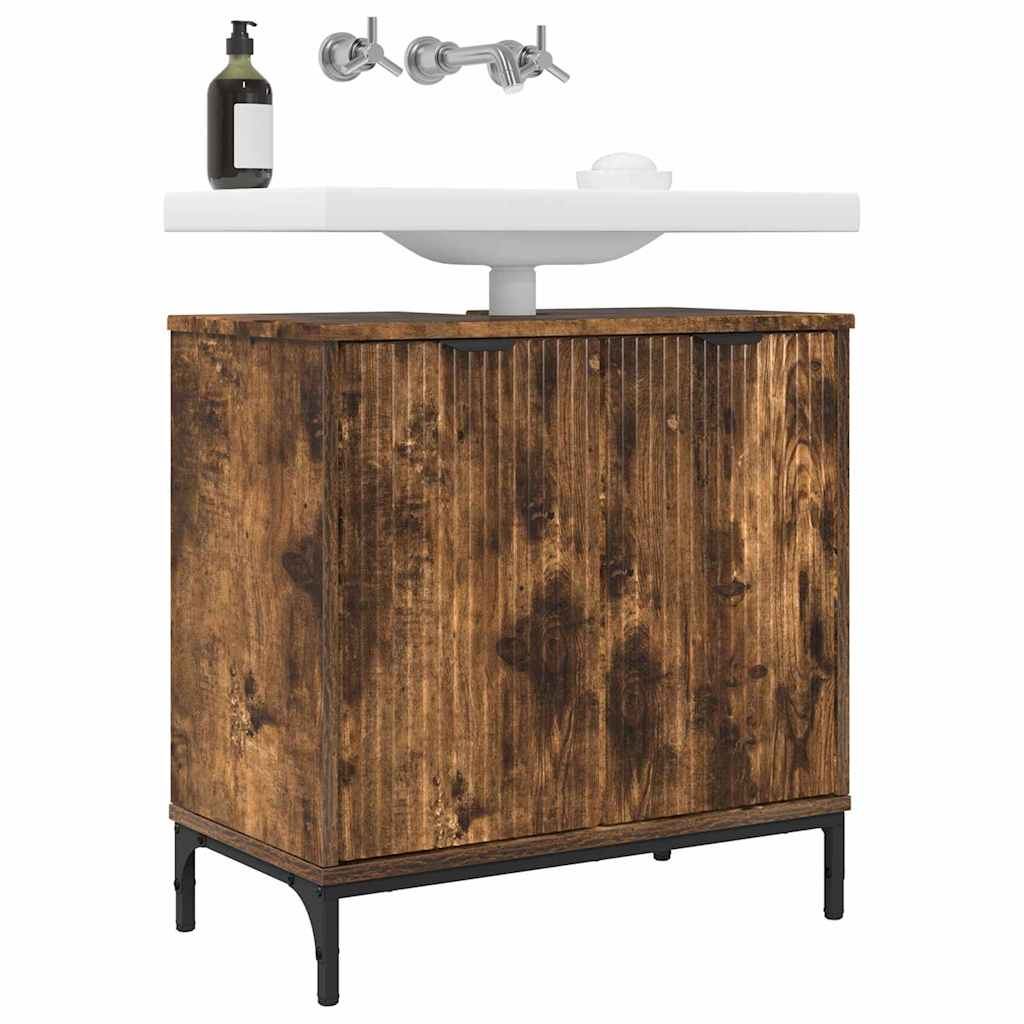 vidaXL Dulap pentru Chiuveta de Baie cu depozitare Stejar fumuriu