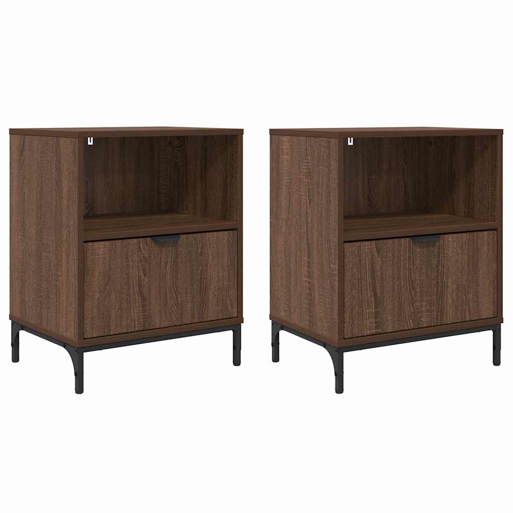 vidaXL Mese de noptieră cu sertar 2 pcs Stejar brun 49 x 36 x 61 cm