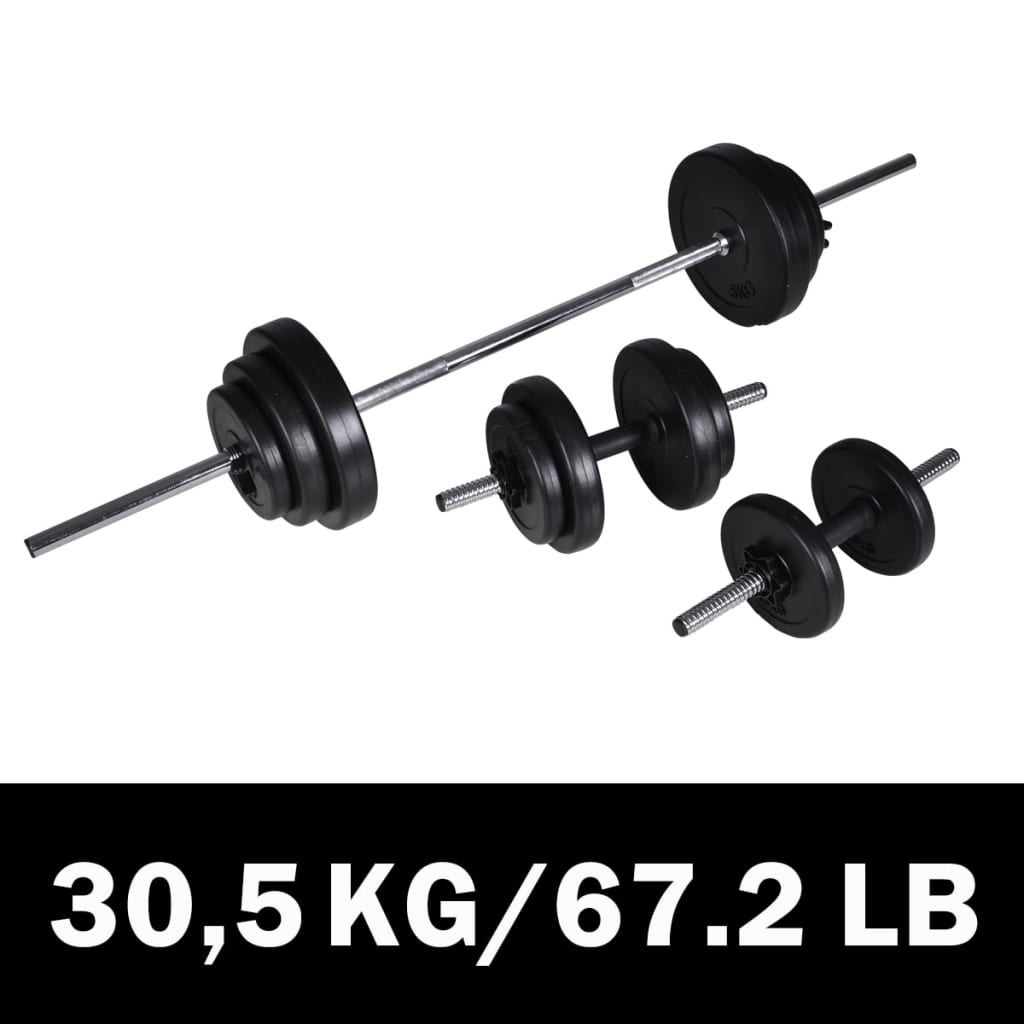 vidaXL Set cu halteră și 2 gantere 30,5 kg vidaXL Set cu halteră și 2 gantere 30,5 kg