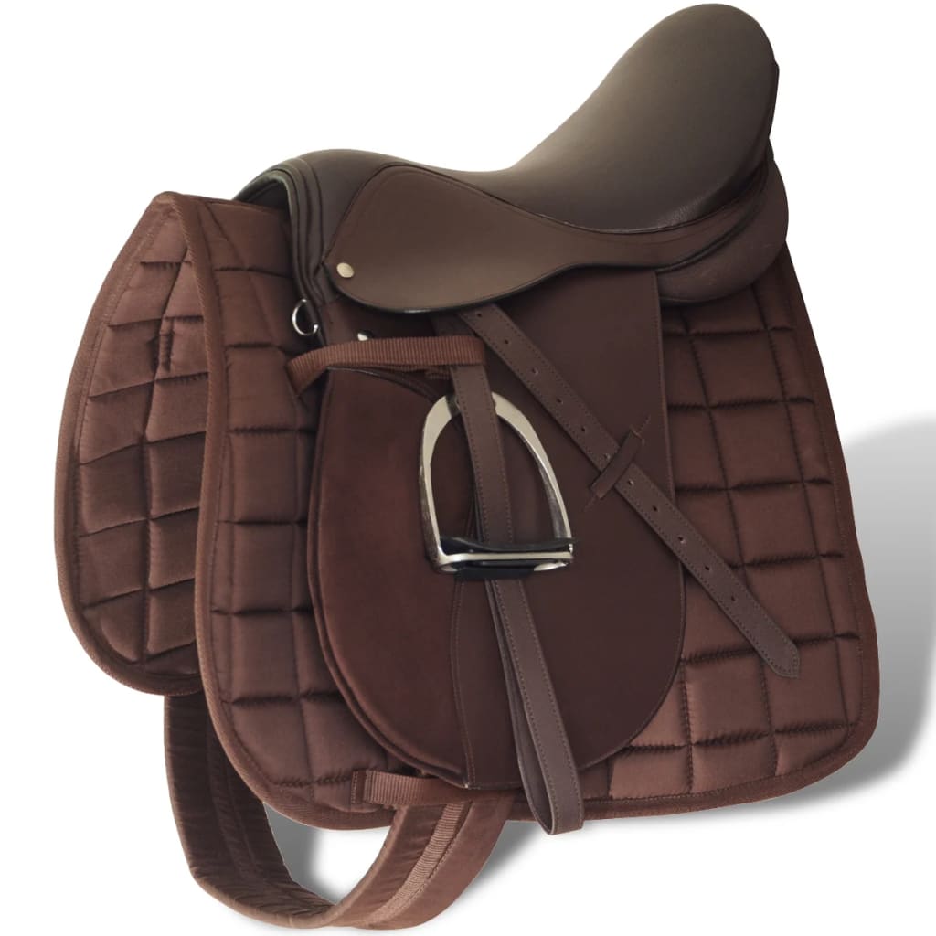 Set echitație cu șa 44,5 cm din piele naturală, Maro Set echitație cu șa 44,5 cm din piele naturală, Maro
