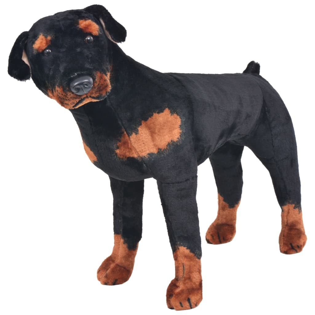 vidaXL Jucărie de pluș câine rottweiler, negru și maro, XXL