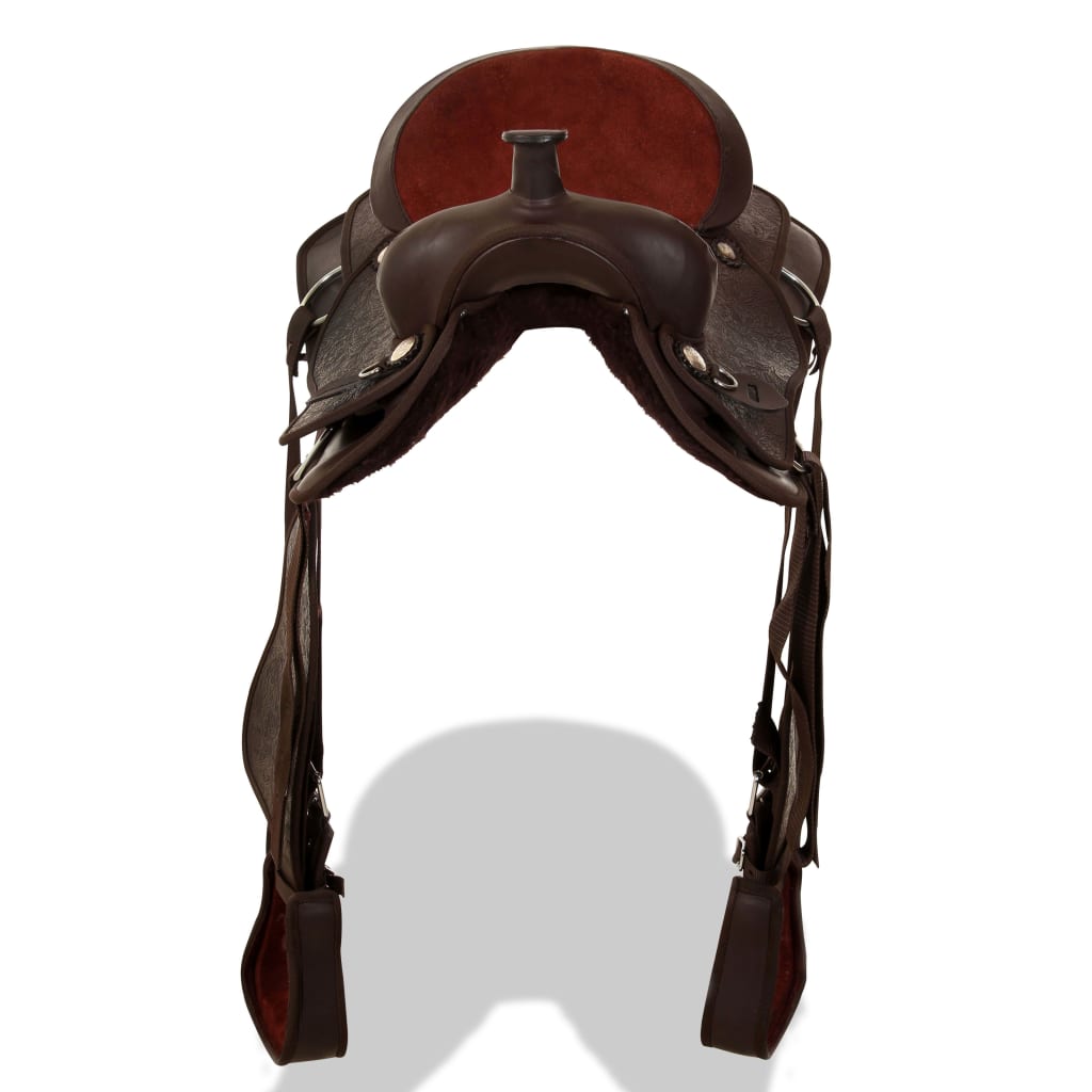 vidaXL Șa Western, căpăstru & pieptar, piele naturală, 15", maro vidaXL Șa Western, căpăstru & pieptar, piele naturală, 15", maro