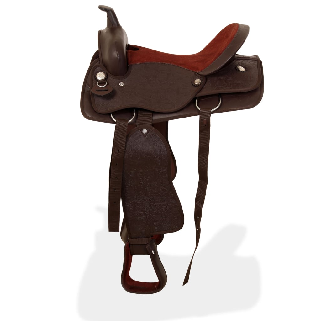 vidaXL Șa Western, căpăstru & pieptar, piele naturală, 16", maro vidaXL Șa Western, căpăstru & pieptar, piele naturală, 16", maro