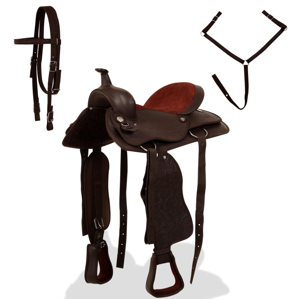 vidaXL Șa Western, căpăstru & pieptar, piele naturală, 17", maro vidaXL Șa Western, căpăstru & pieptar, piele naturală, 17", maro