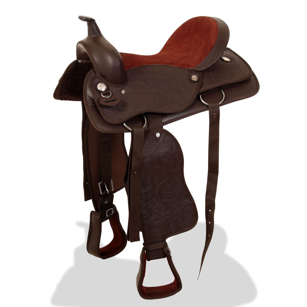 vidaXL Șa Western, căpăstru & pieptar, piele naturală, 17", maro vidaXL Șa Western, căpăstru & pieptar, piele naturală, 17", maro