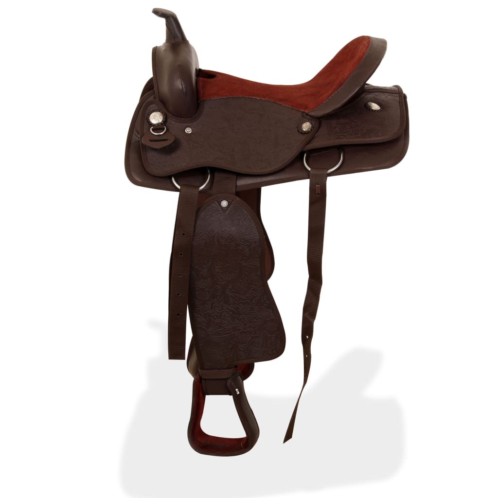 vidaXL Șa Western, căpăstru & pieptar, piele naturală, 17", maro vidaXL Șa Western, căpăstru & pieptar, piele naturală, 17", maro