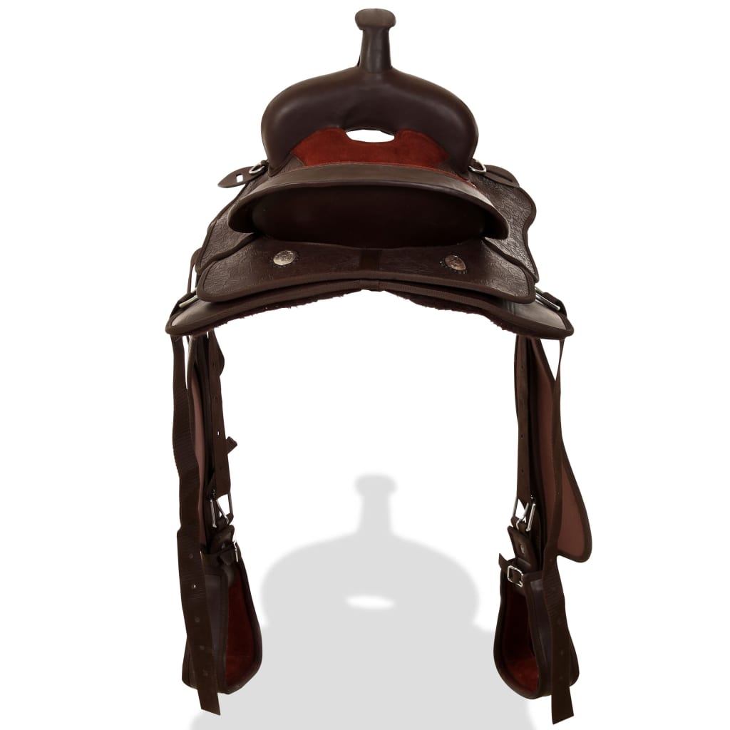 vidaXL Șa Western, căpăstru & pieptar, piele naturală, 17", maro vidaXL Șa Western, căpăstru & pieptar, piele naturală, 17", maro