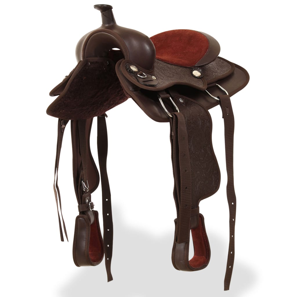 vidaXL Șa Western, căpăstru & pieptar, piele naturală, 13", maro vidaXL Șa Western, căpăstru & pieptar, piele naturală, 13", maro