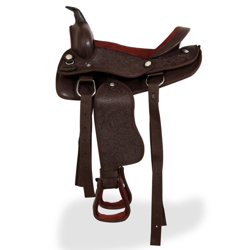 vidaXL Șa Western, căpăstru & pieptar, piele naturală, 13", maro vidaXL Șa Western, căpăstru & pieptar, piele naturală, 13", maro