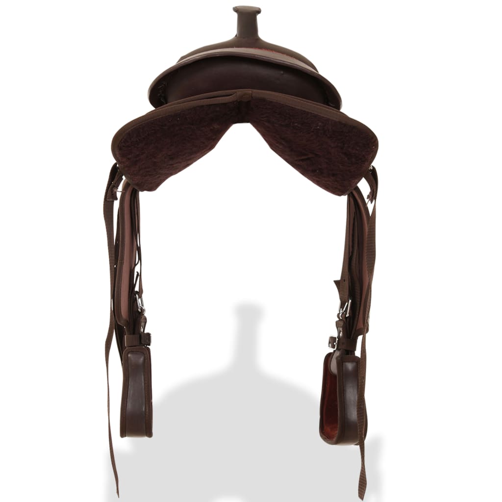 vidaXL Șa Western, căpăstru & pieptar, piele naturală, 13", maro vidaXL Șa Western, căpăstru & pieptar, piele naturală, 13", maro