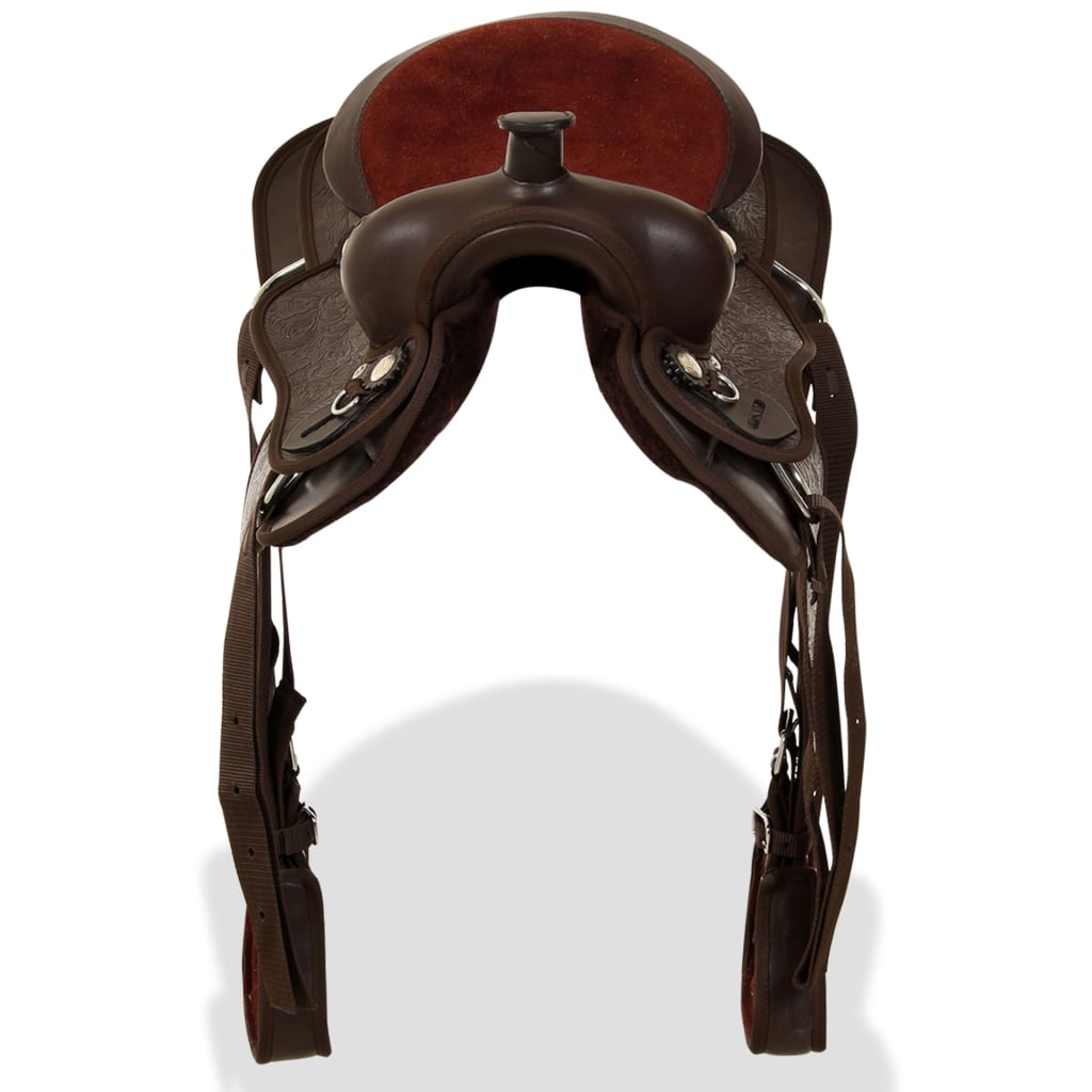 vidaXL Șa Western, căpăstru & pieptar, piele naturală, 13", maro vidaXL Șa Western, căpăstru & pieptar, piele naturală, 13", maro