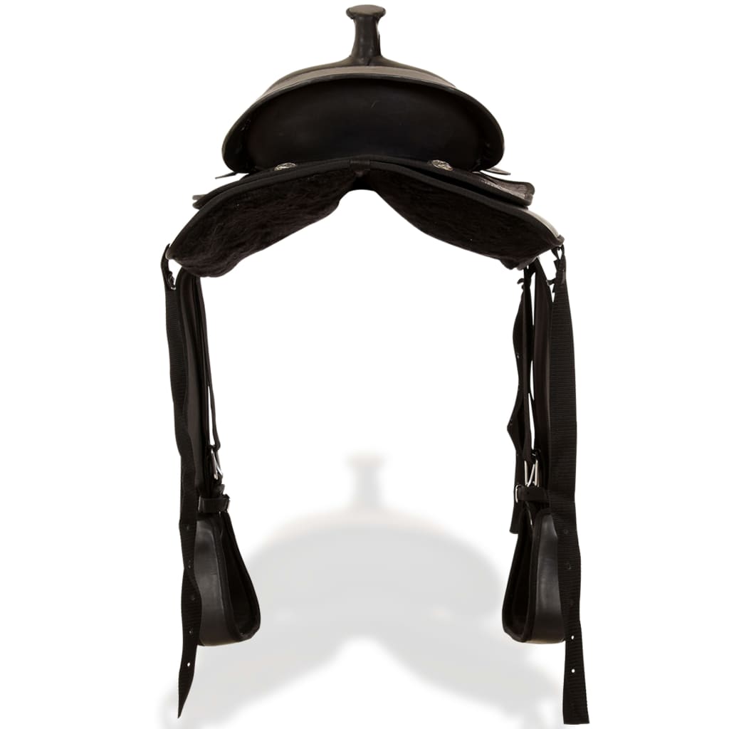 vidaXL Șa Western, căpăstru & pieptar, piele naturală, 16", negru vidaXL Șa Western, căpăstru & pieptar, piele naturală, 16", negru