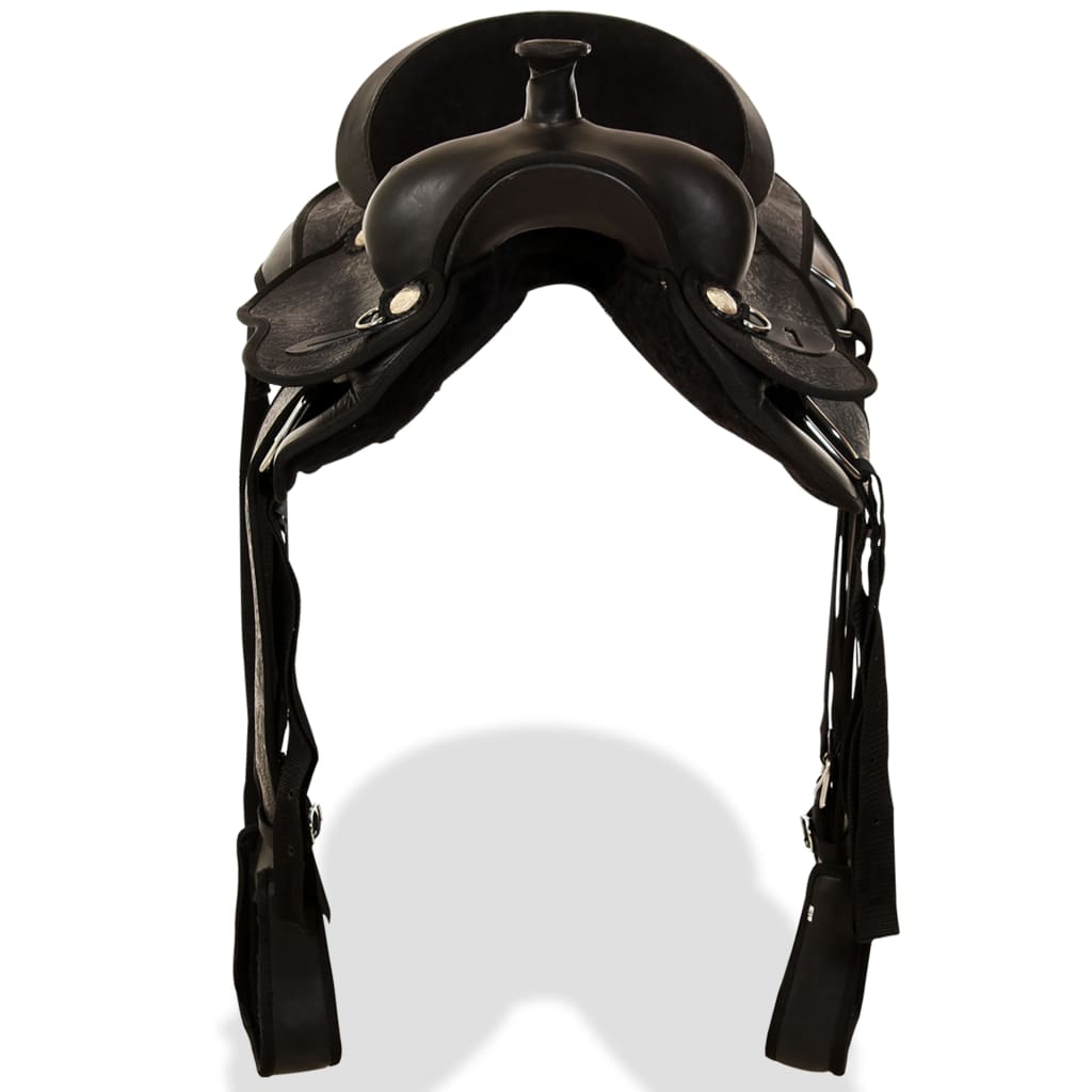 vidaXL Șa Western, căpăstru & pieptar, piele naturală, 16", negru vidaXL Șa Western, căpăstru & pieptar, piele naturală, 16", negru