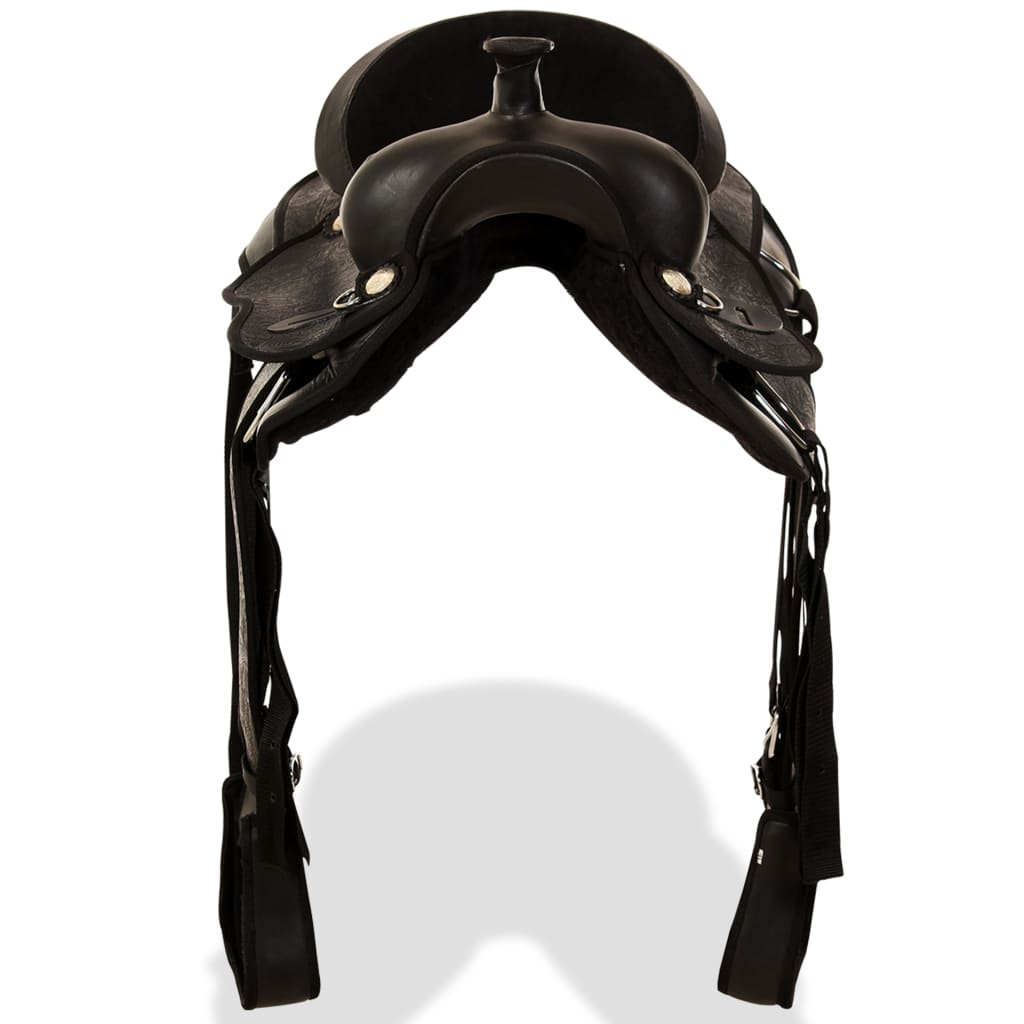 vidaXL Șa Western, căpăstru & pieptar, piele naturală, 17", negru vidaXL Șa Western, căpăstru & pieptar, piele naturală, 17", negru