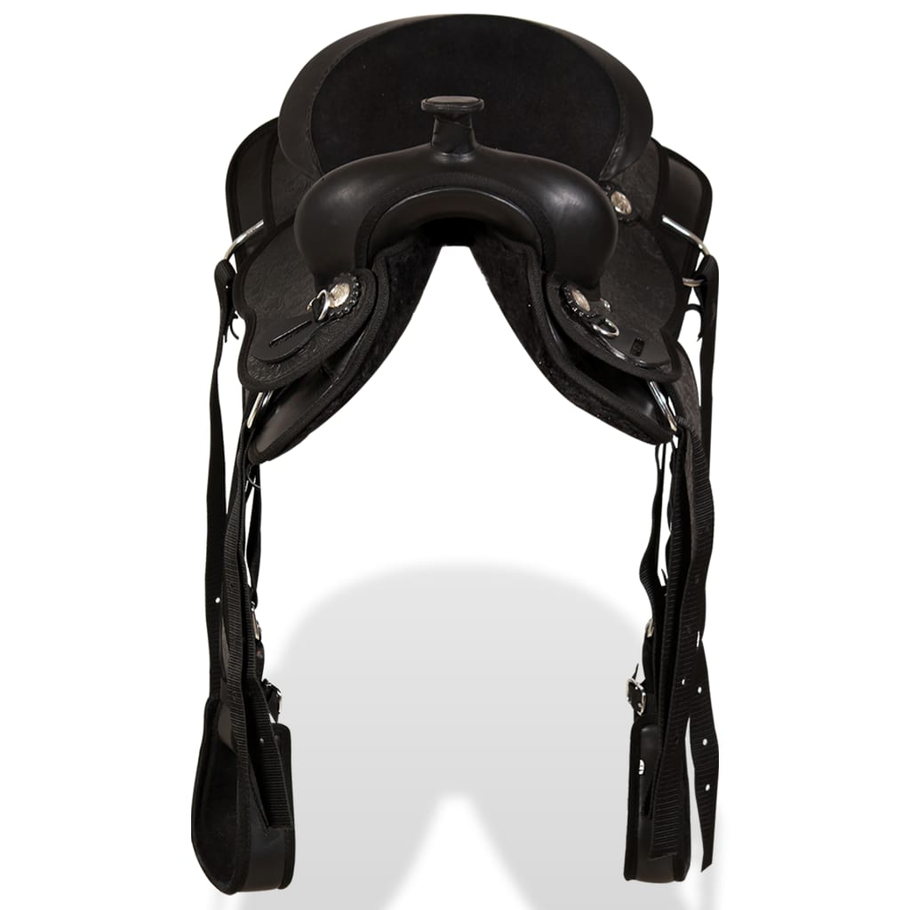 vidaXL Șa Western, căpăstru & pieptar, piele naturală, 12", negru vidaXL Șa Western, căpăstru & pieptar, piele naturală, 12", negru