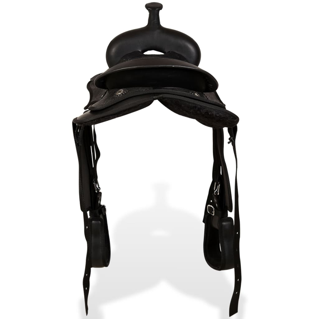 vidaXL Șa Western, căpăstru & pieptar, piele naturală, 12", negru vidaXL Șa Western, căpăstru & pieptar, piele naturală, 12", negru