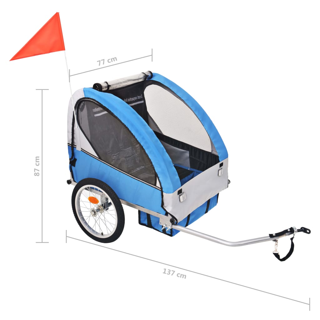 vidaXL Remorcă de bicicletă, gri și albastru, 30 kg vidaXL Remorcă de bicicletă, gri și albastru, 30 kg