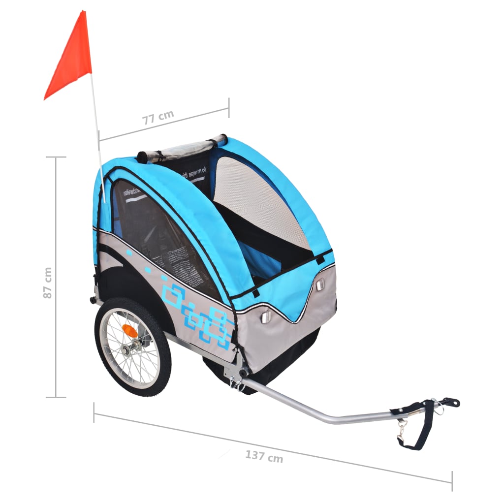 vidaXL Remorcă de bicicletă, gri și albastru, 30 kg vidaXL Remorcă de bicicletă, gri și albastru, 30 kg