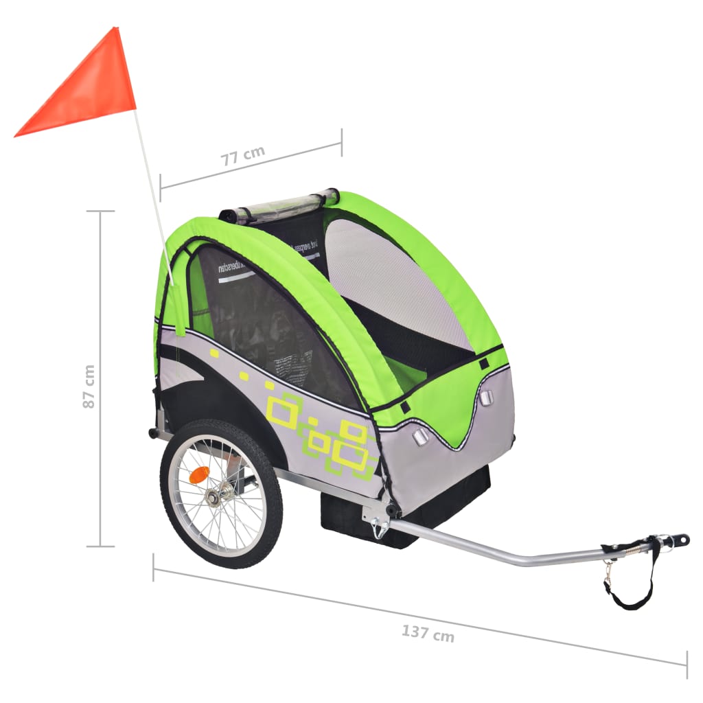 vidaXL Remorcă de bicicletă, gri și verde, 30 kg vidaXL Remorcă de bicicletă, gri și verde, 30 kg