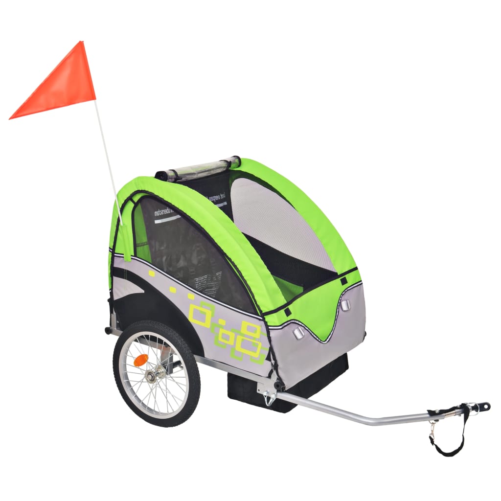 vidaXL Remorcă de bicicletă, gri și verde, 30 kg vidaXL Remorcă de bicicletă, gri și verde, 30 kg