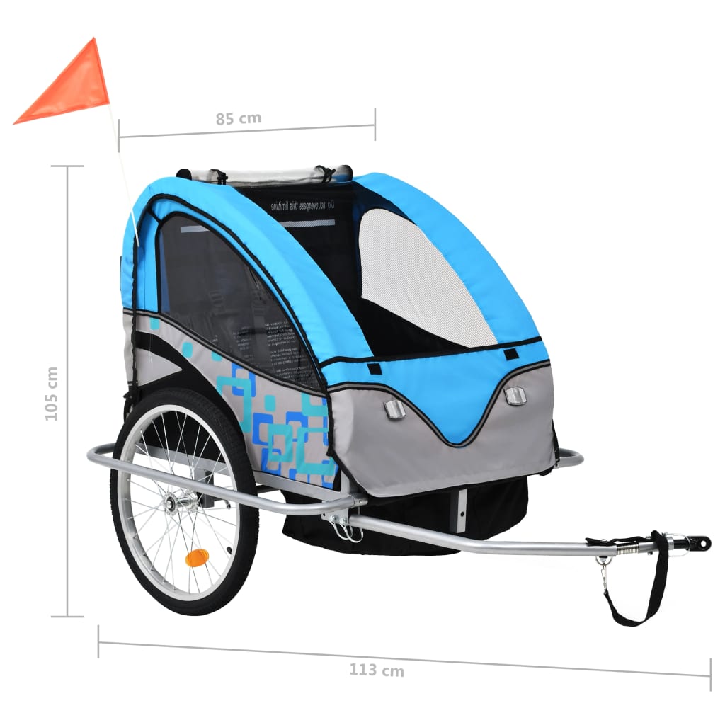 vidaXL Remorcă bicicletă & cărucior copii 2-în-1, albastru și gri vidaXL Remorcă bicicletă & cărucior copii 2-în-1, albastru și gri