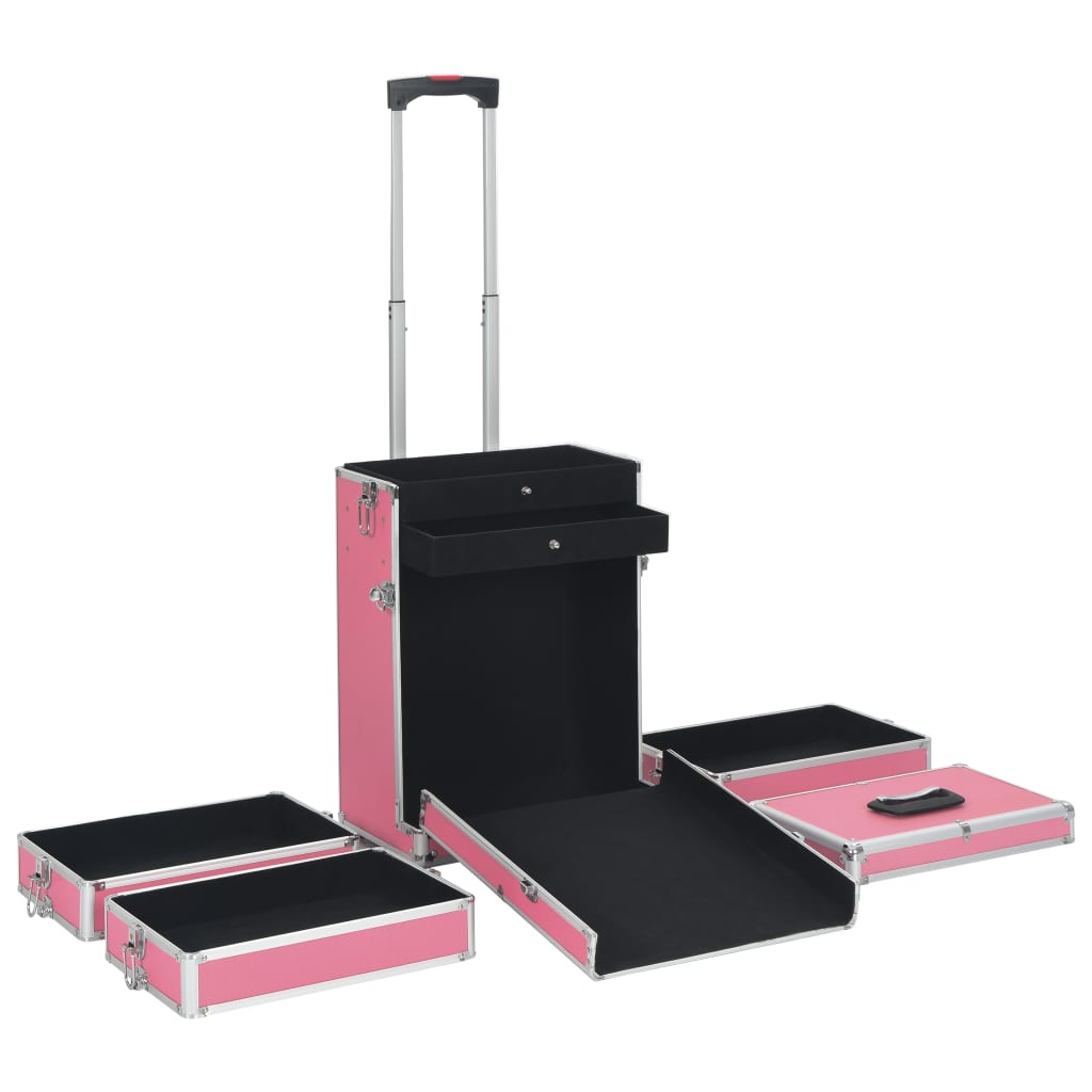 vidaXL Troler de cosmetice, roz, aluminiu