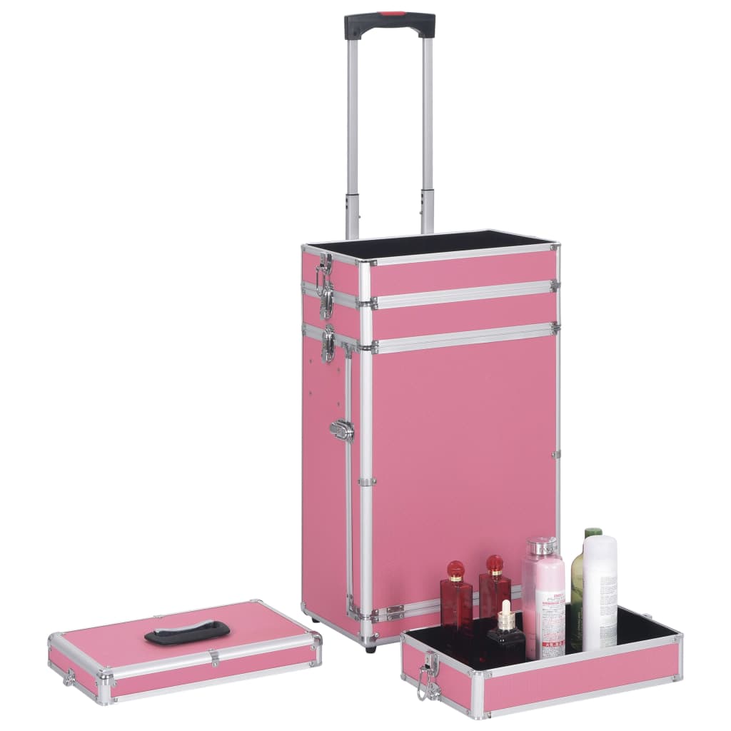 vidaXL Troler de cosmetice, roz, aluminiu