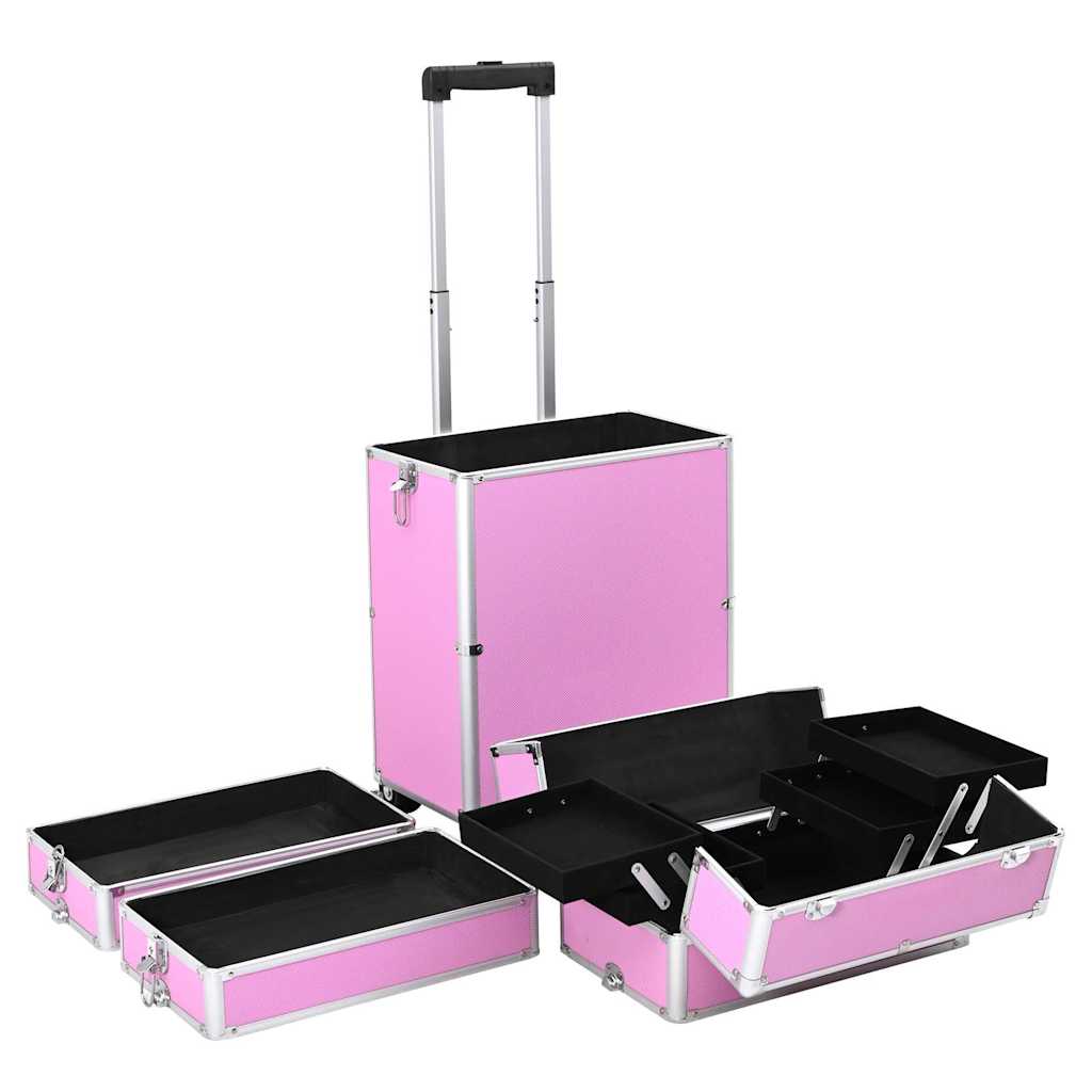 vidaXL Troler de cosmetice, roz, aluminiu