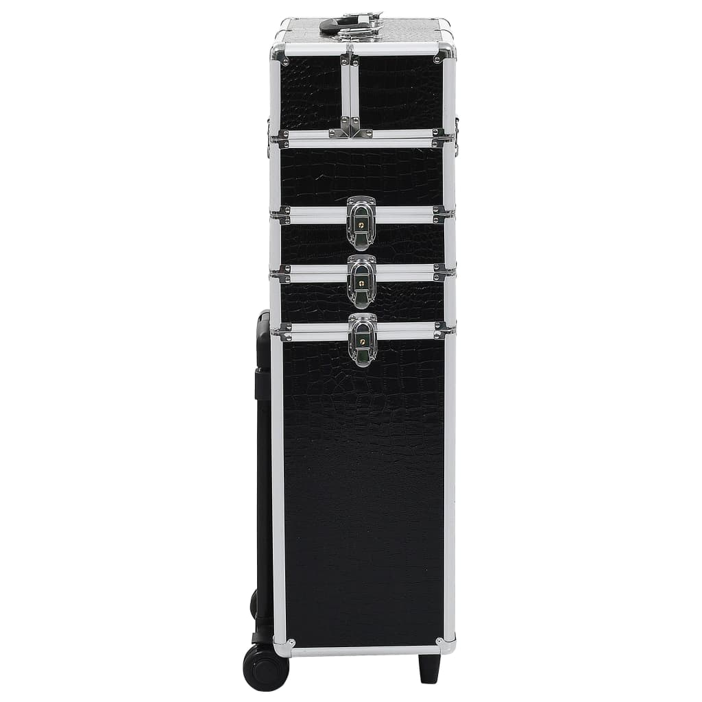 vidaXL Troler de cosmetice, model cu crocodil, negru, aluminiu