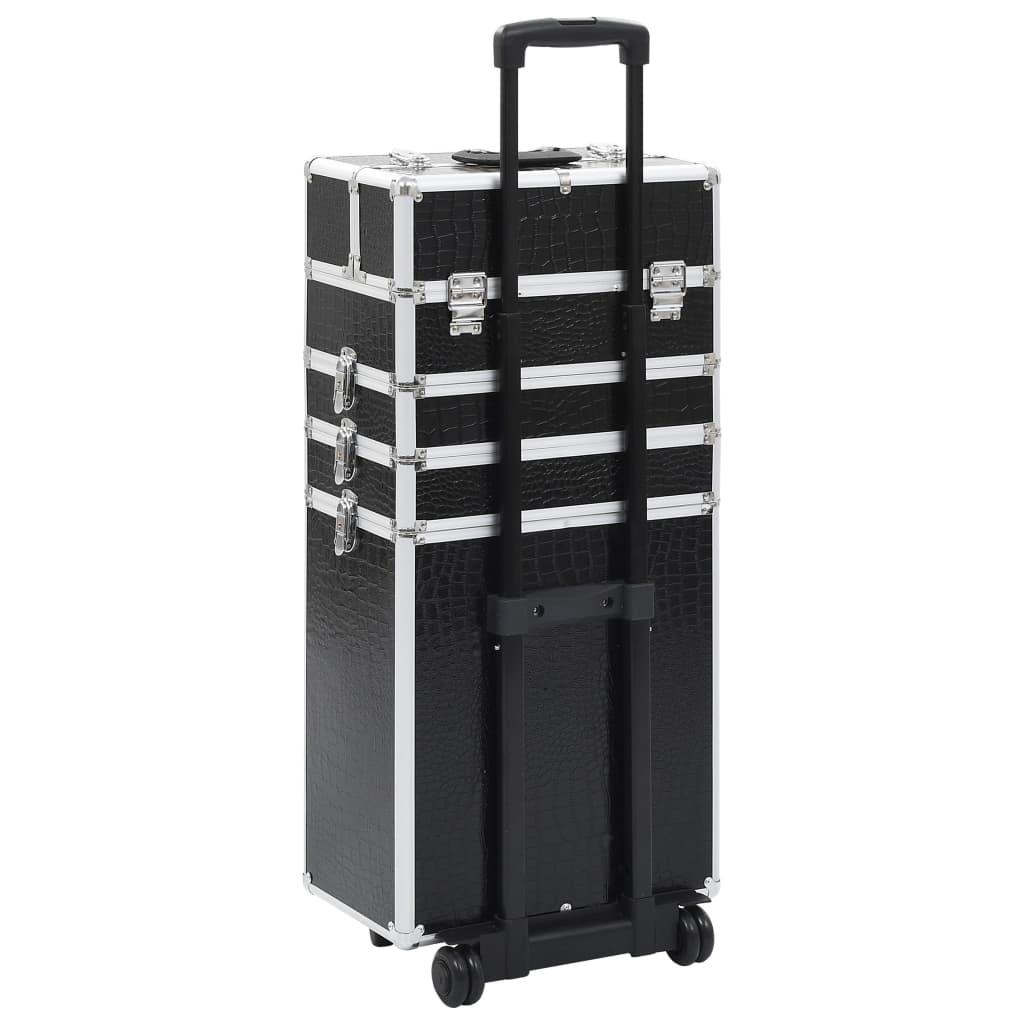 vidaXL Troler de cosmetice, model cu crocodil, negru, aluminiu