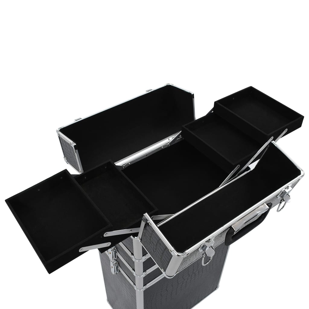 vidaXL Troler de cosmetice, model cu crocodil, negru, aluminiu