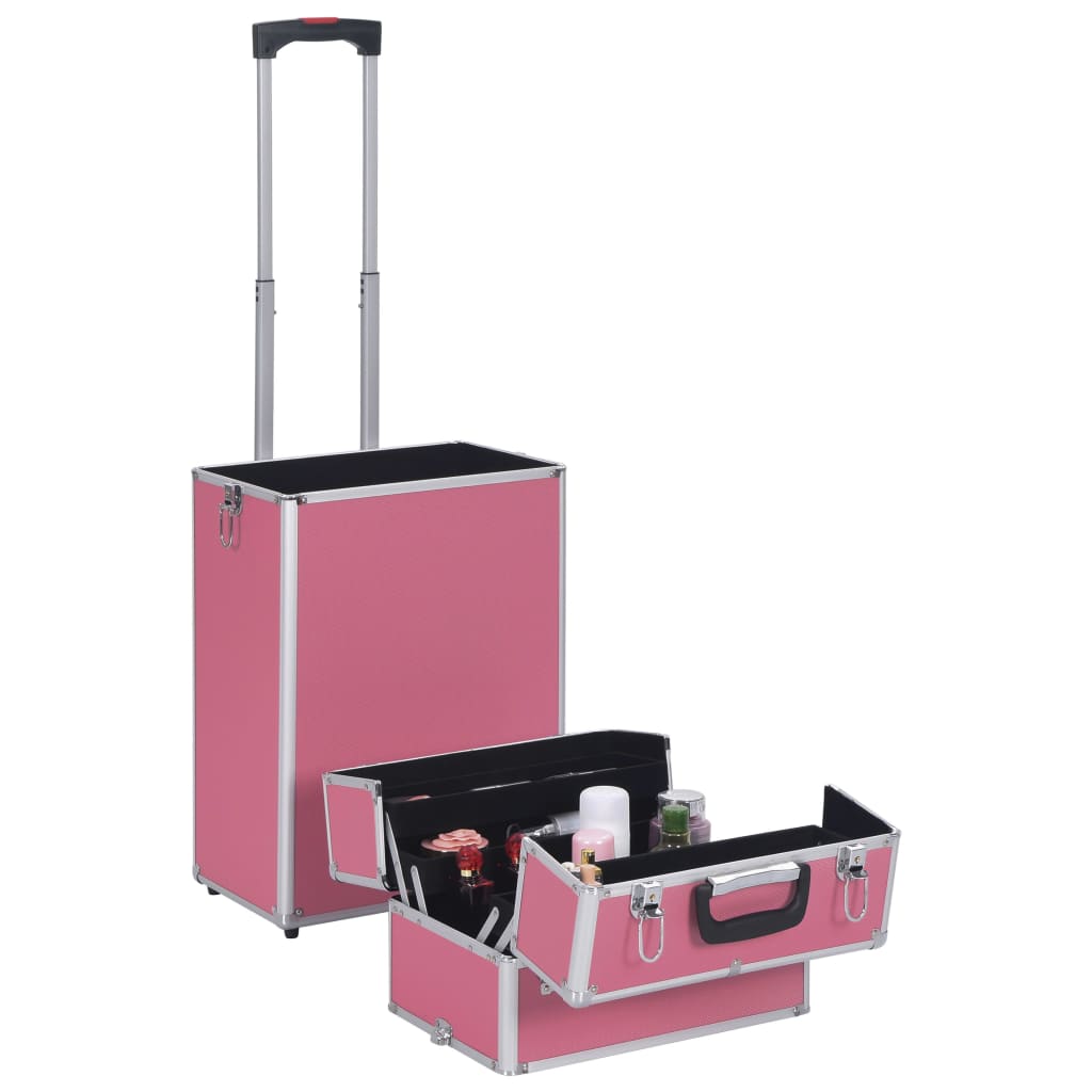 vidaXL Troler de cosmetice, roz, aluminiu