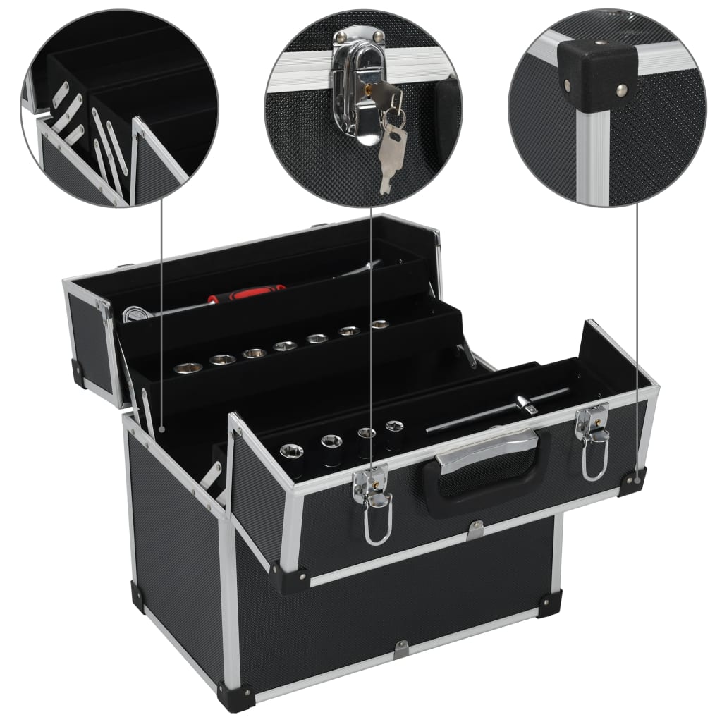 vidaXL Cutie de scule, negru, 38x22,5x34 cm, aluminiu vidaXL Cutie de scule, negru, 38x22,5x34 cm, aluminiu