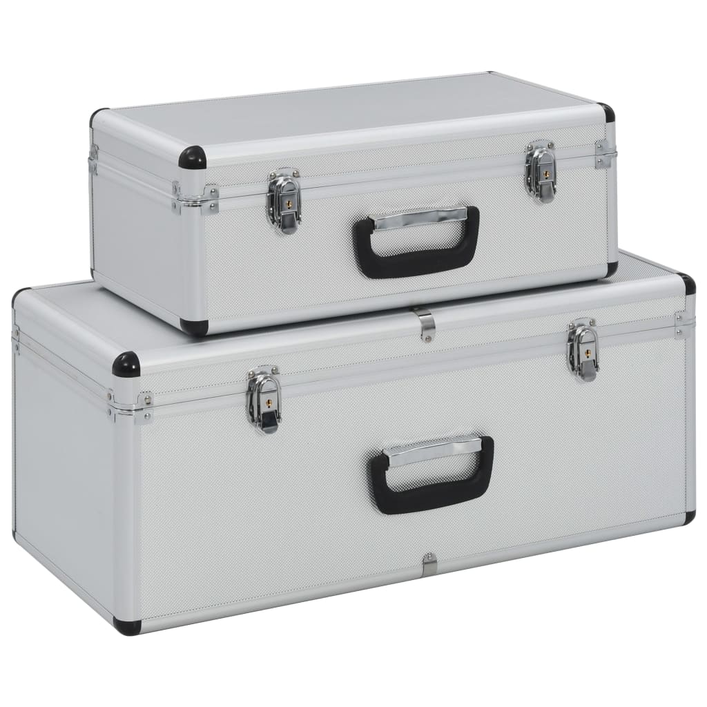 vidaXL Cutii de depozitare, 2 buc., argintiu, aluminiu vidaXL Cutii de depozitare, 2 buc., argintiu, aluminiu