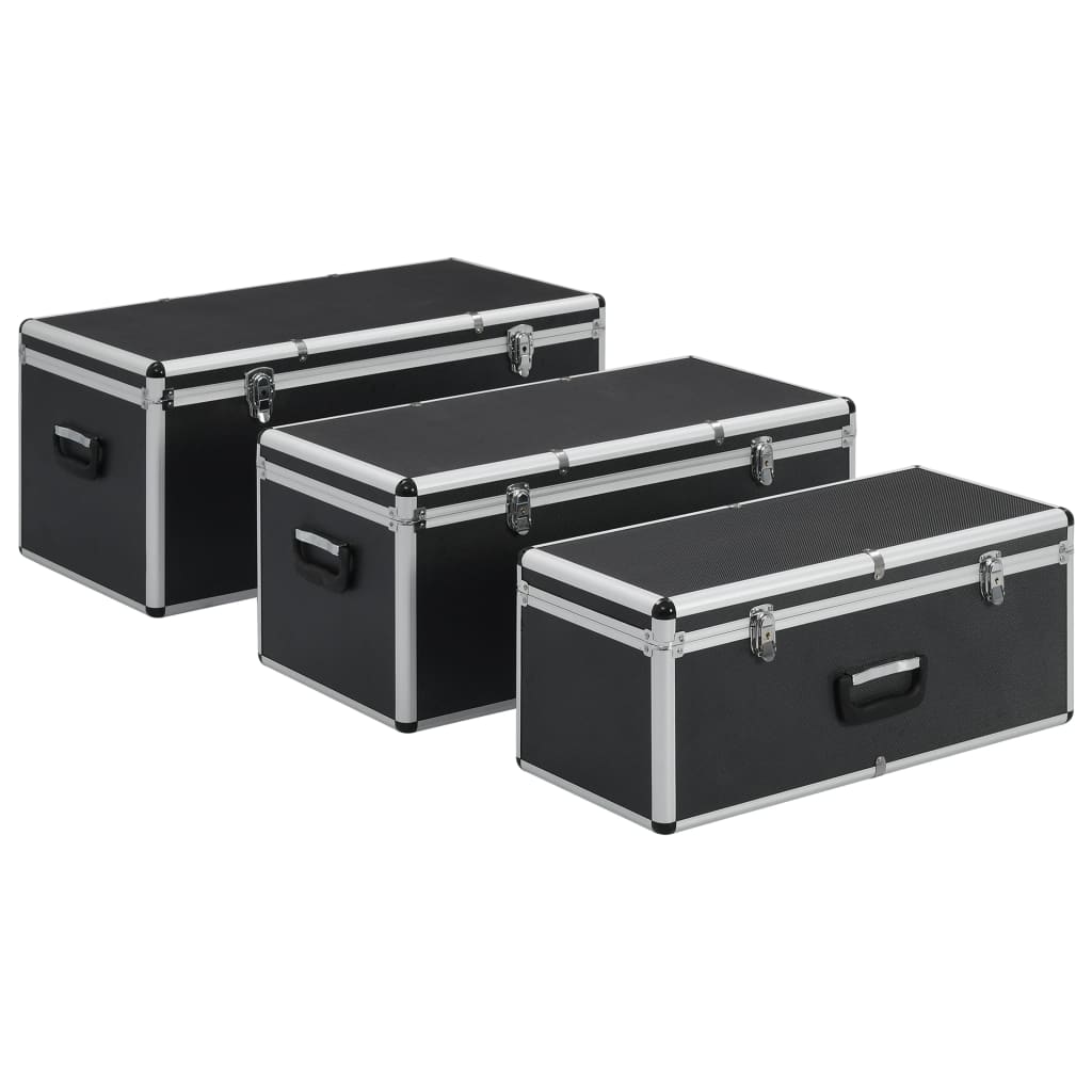 vidaXL Cutii de depozitare, 3 buc., negru, aluminiu